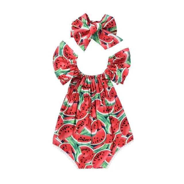 2017 Summer Toddler Girls Watermelon Sleeveless Cotton Rompers Jumpsuit Outfit Sunsuit Clothes