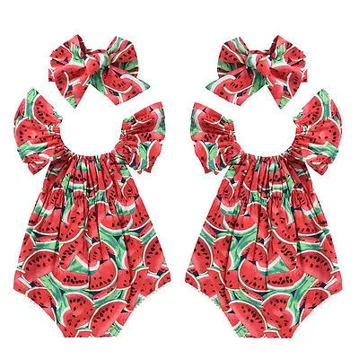 2017 Summer Toddler Girls Watermelon Sleeveless Cotton Rompers Jumpsuit Outfit Sunsuit Clothes