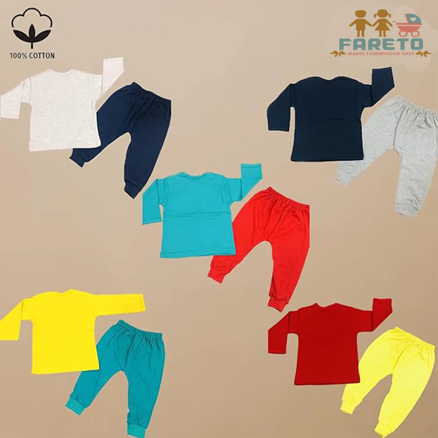 Fareto New Born Baby Daily Wear T-shirts Pyjama Sets (Pack of 5)