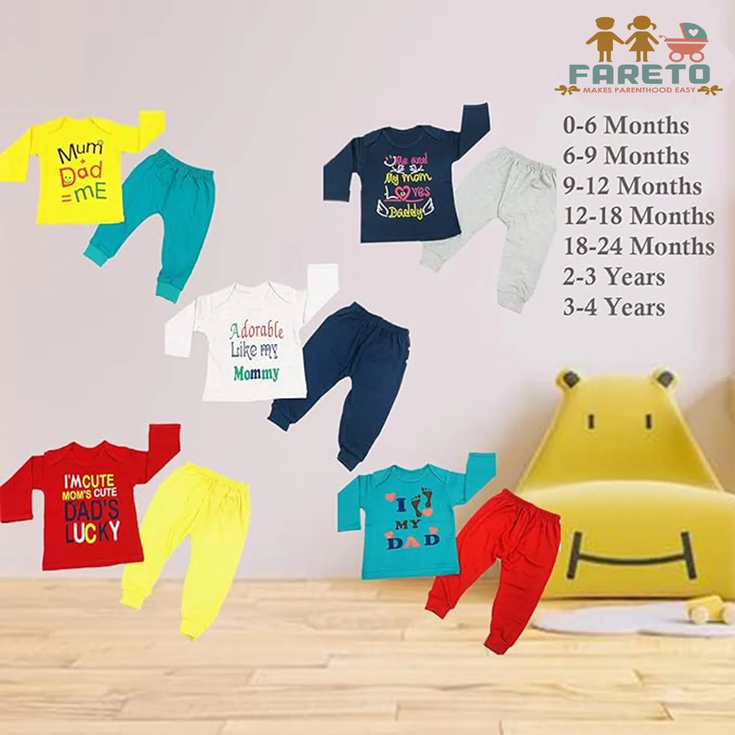 Fareto New Born Baby Daily Wear T-shirts Pyjama Sets (Pack of 5)