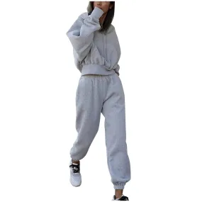 Ladies Fashion Tracksuit Women Long Sleeves Sweatshirt   Long Pants Sportswear 2 Pieces Set Sport Outfit (Color : Gray, Size : Small)