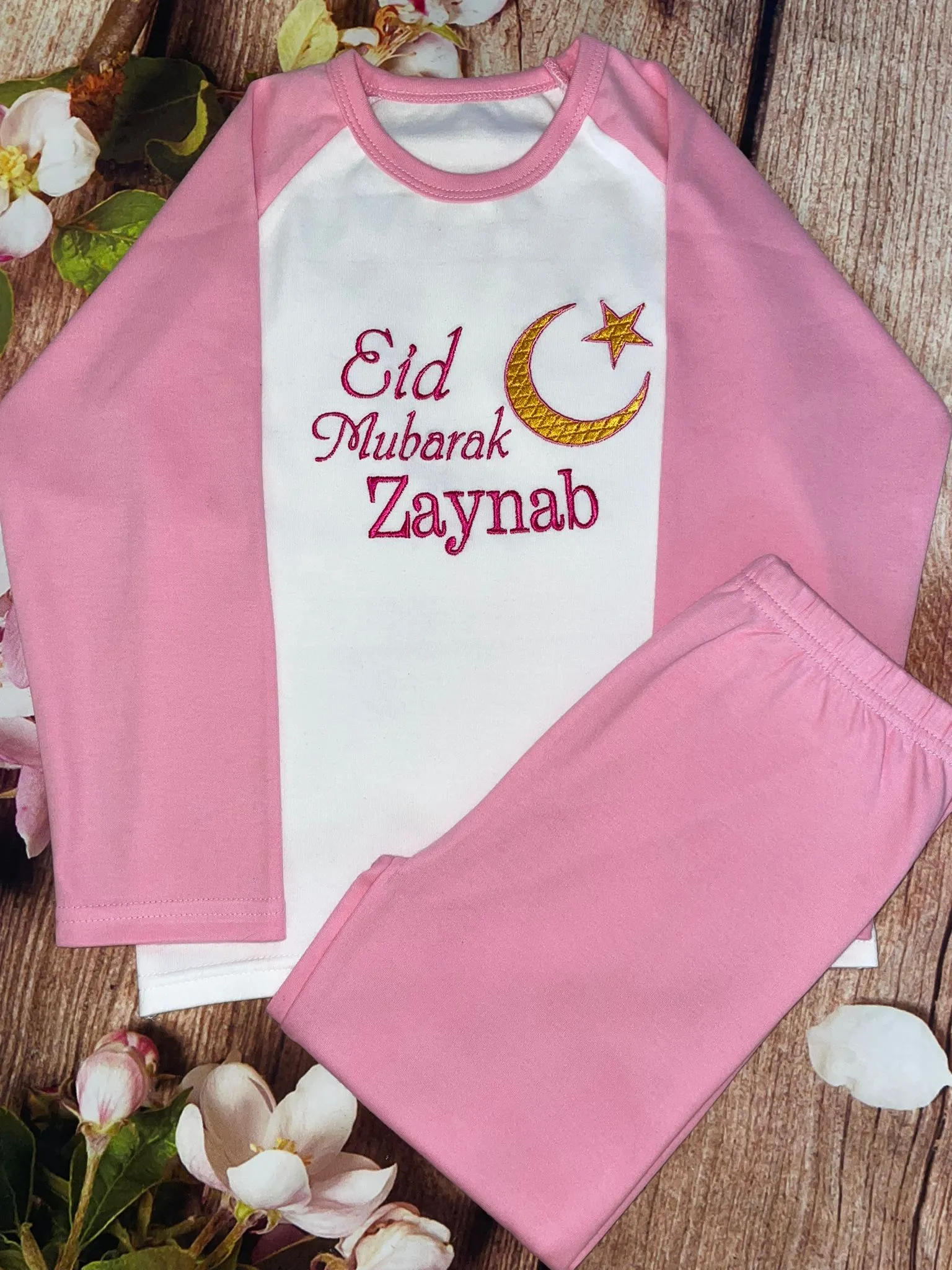 Personalised Embroidered 100% Cotton Pyjamas, Eid Mubarak , gift / keepsake
