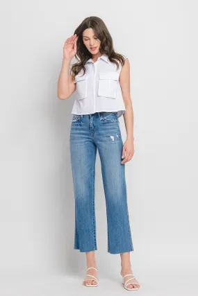 Vervet High Rise Raw Hem Slim Wide Jean